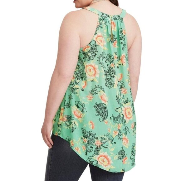 Torrid Floral Halter Top 4X Green Hi Low Boho Western Classic Preppy Retro Indie - Picture 1 of 13